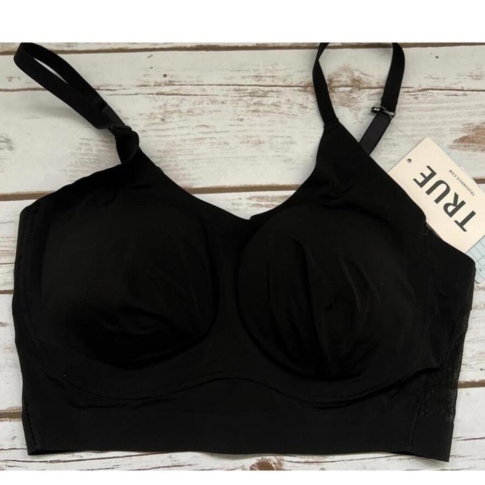 True & Co Body Triangle Bralette Black Mesh Back Full Cup Size M